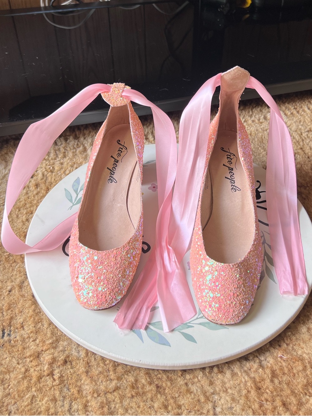Free People Pink Glitter Lana Block Heels size women’s 9.